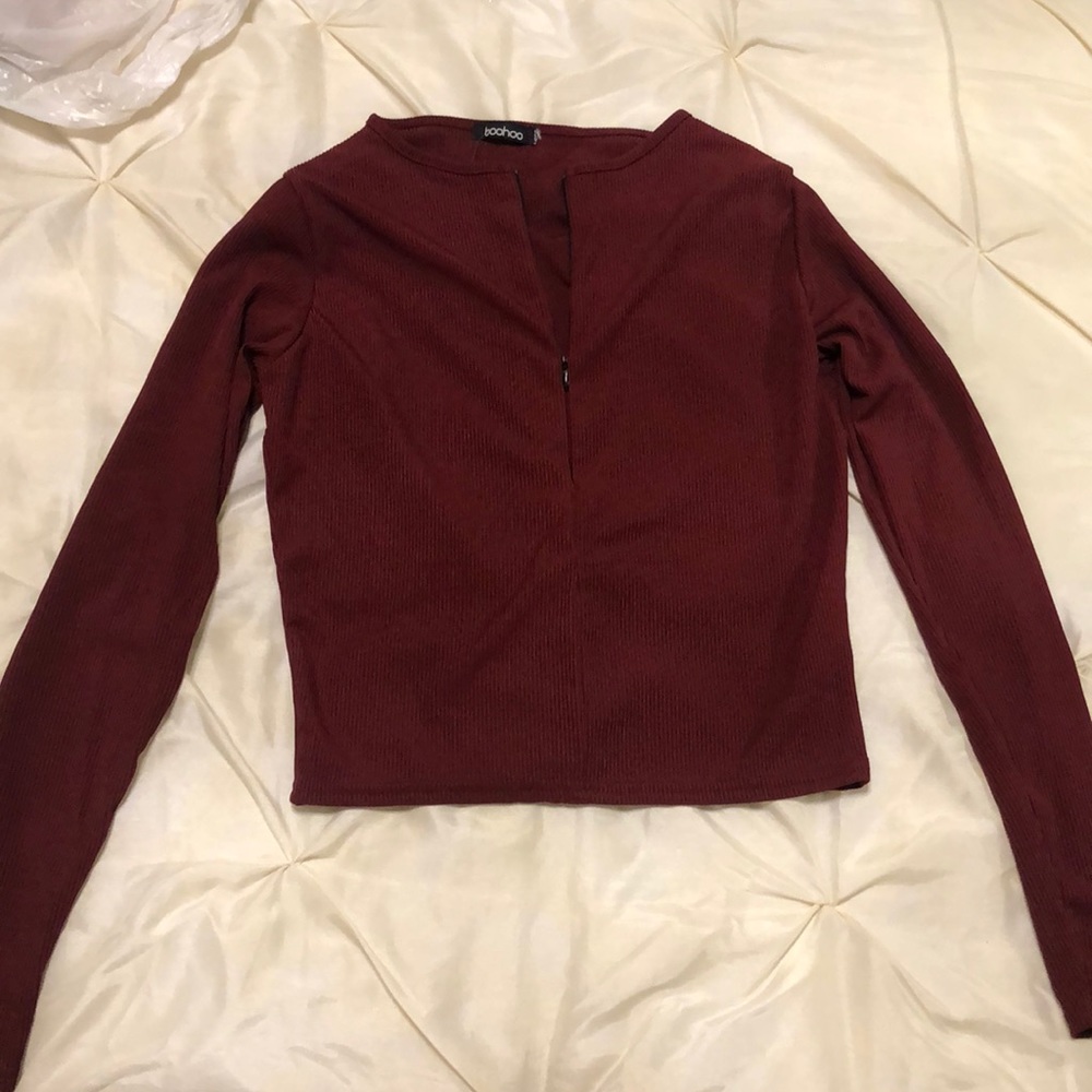 Red Ribbed Zip Up top